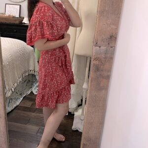 Max Studio red floral boho flirty dress size small